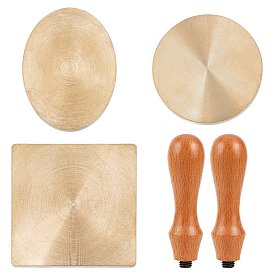 3Pcs Blank Wax Seal Brass Stamp Head, without Engraving Logo, for Wax Seal Stamp, Round & Square and 2Pcs Beech Wood Handles