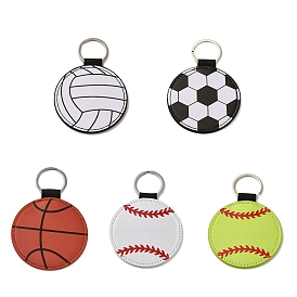 Porte-clés en cuir pu thème sport, avec anneau en fer, boule