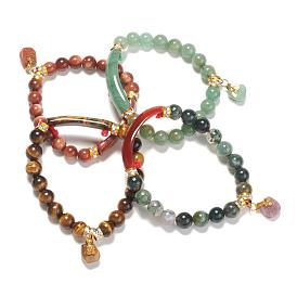 Valentine Gift for Her Assorted Gemstone Charm Bracelets, with Brass Findings, 53mm