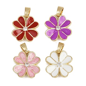 Латунные микро проложить кубического циркония подвески, с эмалью, подвески в виде четырехлистного клевера, долговечный, стойки покрытие, без свинца и без кадмия