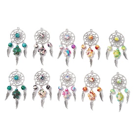 Тканая сетка / паутина с подвесками из перьевого сплава, с подвесками из синтетических бирюзовых бусин