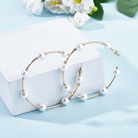 Shell Pearl Beaded Big Circle Stud Earrings, Alloy Half Hoop Earrings for Women