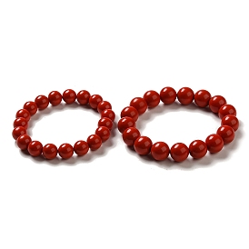 Cinnabar Mala Bead Bracelets, Buddhist Jewelry, Stretch Bracelets