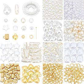 Nbeads DIY Imitation Pearl Necklace Bracelet Making Kits, Including ABS & Acrylic Round & Oval & Nuggets & Star & Square Beads, Heart Alloy Charms