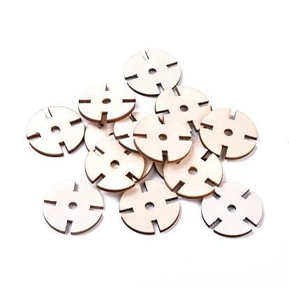 Perles en bois naturel de peuplier, plat rond