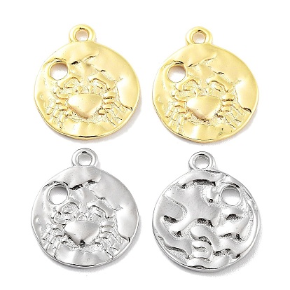 925 Sterling Silver Pendant, Flat Round with Crab Charms