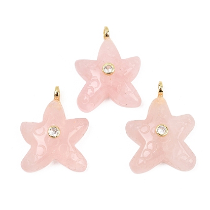 Gemstone Pendants, Starfish Charms with Brass Micro Pave  Clear Cubic Zirconia Findings