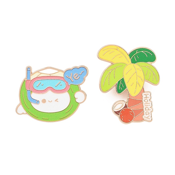 Эмалевые значки из сплава с кокосовой тематикой, светло-золотистые застежки для значков на лацкан для рюкзака или одежды