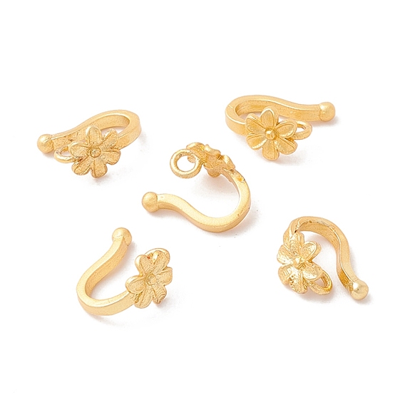 Rack Plating Brass S Hook Clasps, Long-Lasting Plated, Lead Free & Cadmium Free, Flower