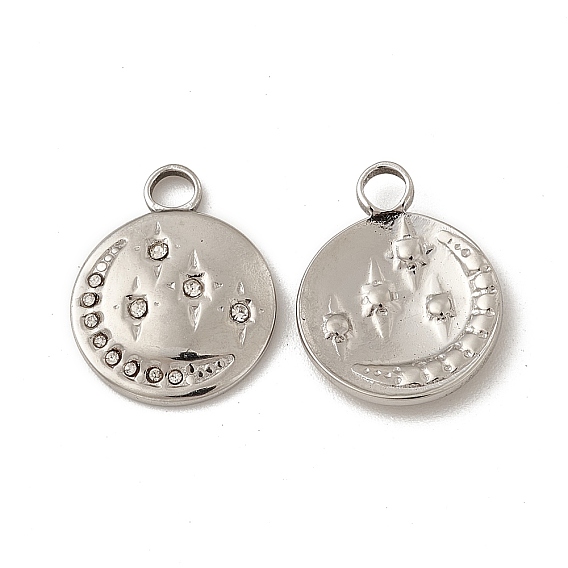 Вакуумное покрытие pvd 201 подвески из нержавеющей стали, плоские круглые кристаллы со стразами и подвесками в виде луны и звезд