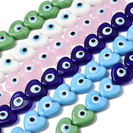 Perles lampwork, perles au chalumeau, faits à la main, coeur avec le mauvais œil