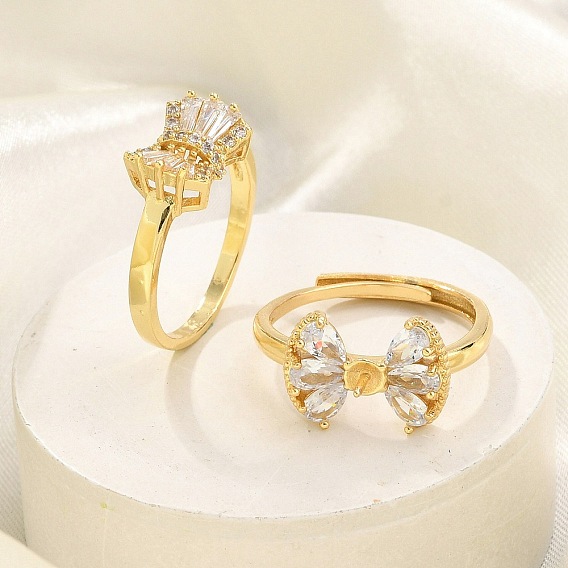 Кольца-манжеты для пальцев из латуни с микропаве из кубического циркония для женщин, без кадмия и без свинца, долговечный, бантом