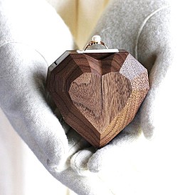 Cajas de almacenamiento de anillos de madera giratorias, corazón