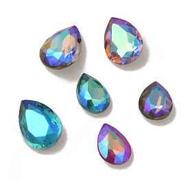 Glass Rhinestone Cabochons, Pointed Back & Back Plated, Faceted, Teardrop