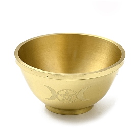 Brass Aromatherapy Candle Holder, Home Tabletop Centerpiece Decoration for Meditation, Golden, Bowl with Triple Moon Pentacle/Lotus