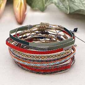 Bracelets vintage bohèmes en cordon de coton tressé, Bracelets ethniques ajustables faits main