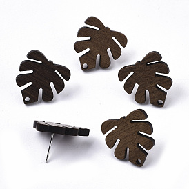 Серьги-гвоздики из орехового дерева с тропической тематикой, с 304 штифта из нержавеющей стали, лист монстры