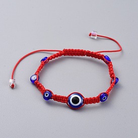Nylon Thread Braided Bead Bracelets, Red String Bracelets, with Resin and Handmade Lampwork Beads, Evil Eye