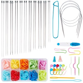 DIY Sweater Kit, with Aluminum Stitch Holder, Plastic Stopper & Sewing Scissors & Stitch Needle Clip & Crochet Hooks Needles & Cable Needles & Sewing Needle, Stainless Steel Knitting Needles Sets