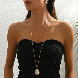 Серьги-гвоздики и ожерелья из латуни с микропаве из кубического циркония в форме капли для женщин