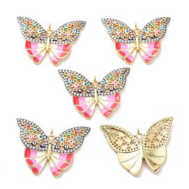 Real 18K Gold Plated Brass Micro Pave Cubic Zirconia Pendants, Cadmium Free & Lead Free, with Enamel, Long-Lasting Plated, Butterfly