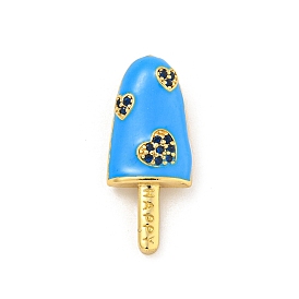 Rack Plating Brass Micro Pave Cubic Zirconia Pendants,with Enamel, Long-Lasting Plated, Cadmium Free & Lead Free, Ice Cream