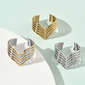 304 Многослойные открытые кольца-манжеты из нержавеющей стали для женщин, ионное покрытие (ip)