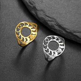 Stainless Steel Finger Ring, Hollow Moon Phase Ring for Women Men