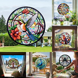 Round PVC Static Cling Non-Adhesive Window Film, Glass Film Bathroom Door Glass Decoration, Sun Catcher