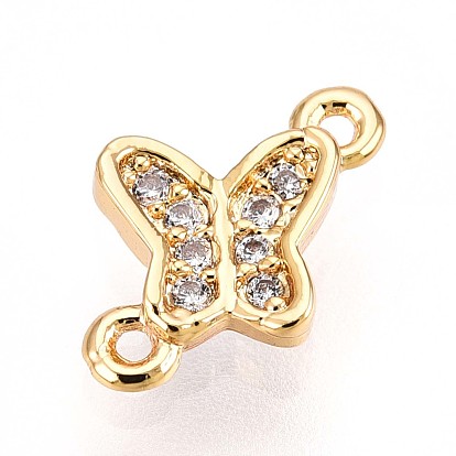 Шармы-соединители из латуни с микропаве из прозрачного кубического циркония, бабочка, без кадмия, без никеля и без свинца