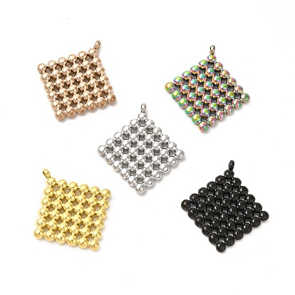304 Stainless Steel Pendants, Dotted Rhombus Charm