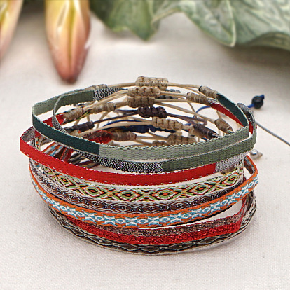 Bracelets vintage bohèmes en cordon de coton tressé, Bracelets ethniques ajustables faits main