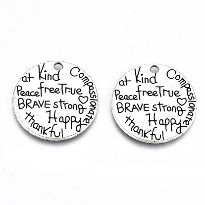 Сплавочные подвески тибетского стиля, без свинца и без кадмия, плоские круглые со словом