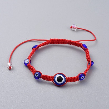 Nylon Thread Braided Bead Bracelets, Red String Bracelets, with Resin and Handmade Lampwork Beads, Evil Eye