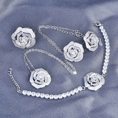 Браслеты, серьги, подвески, ожерелья и кольца из цветочной латуни с микропаве из кубического циркония