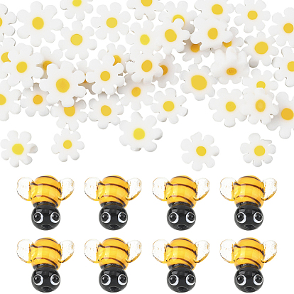 8 piezas de cuentas de Murano hechas a mano, 3 d abejas, con 1hebras de cuentas de vidrio millefiori hechas a mano