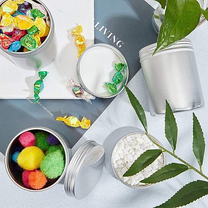 Round Aluminium Tin Cans, Aluminium Jar, Storage Containers for Cosmetic, Candles, Candies, with Slip-on Lids