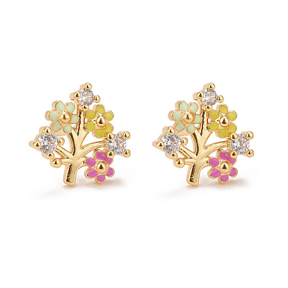 Серьги-гвоздики "Цветок жизни" с разноцветной эмалью и фианитами, стеллаж для латунных украшений для женщин, без кадмия и без свинца