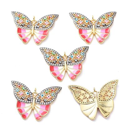 Real 18K Gold Plated Brass Micro Pave Cubic Zirconia Pendants, Cadmium Free & Lead Free, with Enamel, Long-Lasting Plated, Butterfly