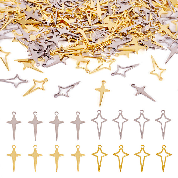 200Pcs 4 Styles 201 Stainless Steel Pendants, Star Charms