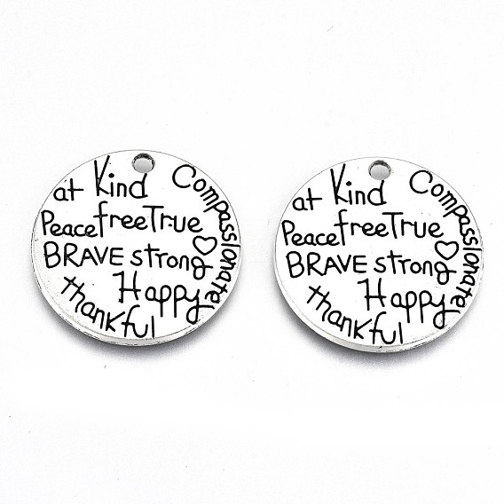 Сплавочные подвески тибетского стиля, без свинца и без кадмия, плоские круглые со словом
