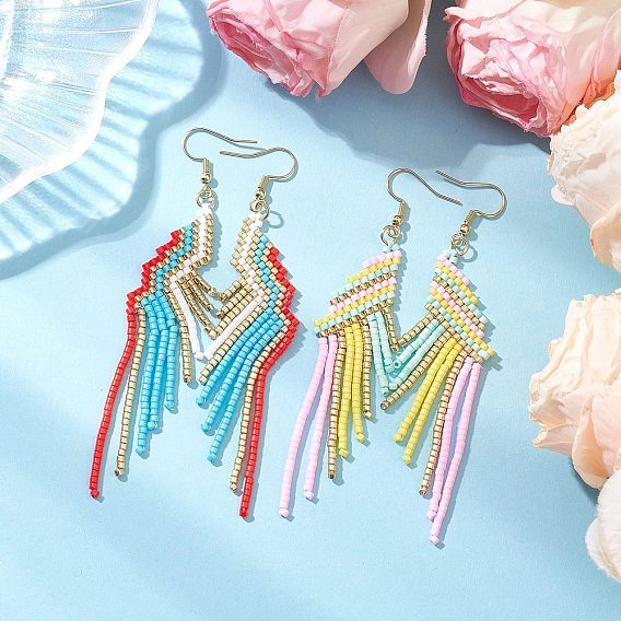 Серьги-кисточки из стеклянных бусин «наггетс», с 304 нержавеющей стали серьги крючки, золотые