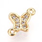 Шармы-соединители из латуни с микропаве из прозрачного кубического циркония, бабочка, без кадмия, без никеля и без свинца