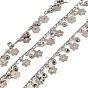 Rack Plating Brass Flower Link Chains, with Clear Glass Charms, Long-Lasting Plated, Soldered, with Spool
