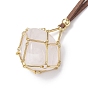 3Pcs 3 Style Crystal Holder Cage Necklace, Brass Bar Connected Pouch Empty Stone Holder for Pendant Necklace Making, Faux Suede Cord Necklace