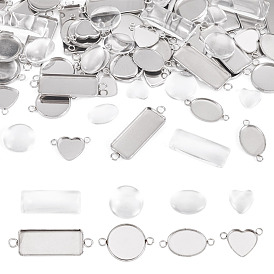 DIY Pendants Kits, including 60Pcs 304 Stainless Steel Cabochon Connector Settings, 60Pcs Glass Cabochons
