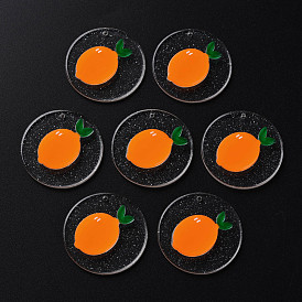 Cellulose Acetate(Resin) Pendants, with Glitter Powder, Flat Round with Lemon