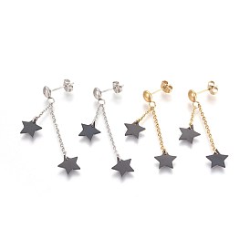 304 Stainless Steel Dangle Stud Earrings, with Resin, Star