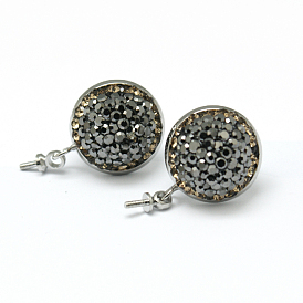 Плоские круглые латунные серьги-гвоздики со стразами, с петлей, с ушными гайками / серьгами, 18.5x14x7 мм, отверстия: 2 мм, штифты: 0.7 мм