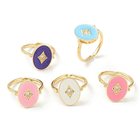 Латунные кольца из манжеты с прозрачным цирконием, с эмалью, овальные со звездой, золотые